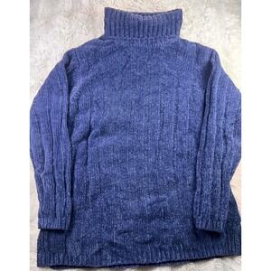 Vintage Nuggets Plush Chenille Turtleneck Sweater Blue Ribbe Soft Womens Sz M A7